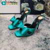 Guốc cao gót YSL màu xanh ngọc sang trọng quai nơ xinh xắn đế nhỏ thanh lịch cao 10,5cm