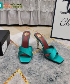 Guốc cao gót YSL màu xanh ngọc sang trọng đế chữ cái logo nổi bật cao 11cm