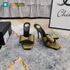 Guốc cao gót YSL màu xanh rêu sang trọng quai nơ xinh xắn đế nhỏ thanh lịch cao 10,5cm