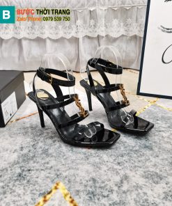 Dép cao gót Ysl siêu cấp màu đen da bóng logo vàng sáng rất đẹp