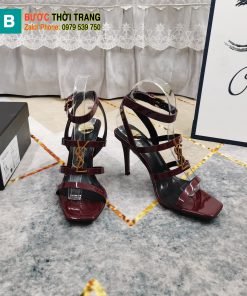 Dép cao gót Ysl siêu cấp màu đỏ đô trầm da bóng logo vàng sáng rất đẹp