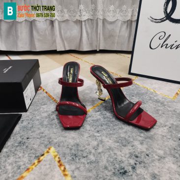 Guốc cao gót YSL màu đỏ đô sáng da bò chất lượng cao đế 11cm cực đẹp