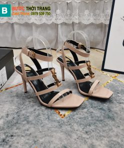 Dép cao gót Ysl siêu cấp màu nude da bóng logo vàng sáng rất đẹp