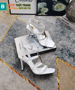 Dép cao gót Ysl siêu cấp màu trắng da bóng logo vàng sáng rất đẹp