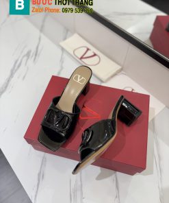 Dép cao gót Valentino màu đen chất da mềm đanh, dép cao 6cm