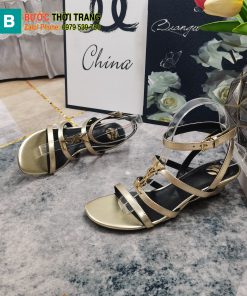Dép sandal YSL màu vàng gót cao 3,5cm logo vàng bóng nổi bật