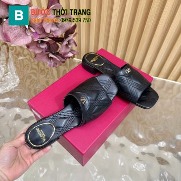 Dép VALENTINO màu đen cao cấp đế cao 3cm chất da bò mềm đanh phong cách thanh lịch