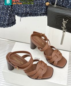 Dép xăng đan Dior cao gót màu nâu chất da bò mềm đanh cực đẹp, đế cao 8 cm
