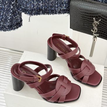 Dép xăng đan Dior cao gót màu đỏ mận chất da bò mềm đanh cực đẹp, đế cao 8 cm