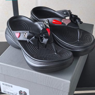 Dép xỏ ngón BALENCIAGA màu đen cao cấp đế eva cao su nguyên khối cao 6cm siêu nhẹ tôn dáng