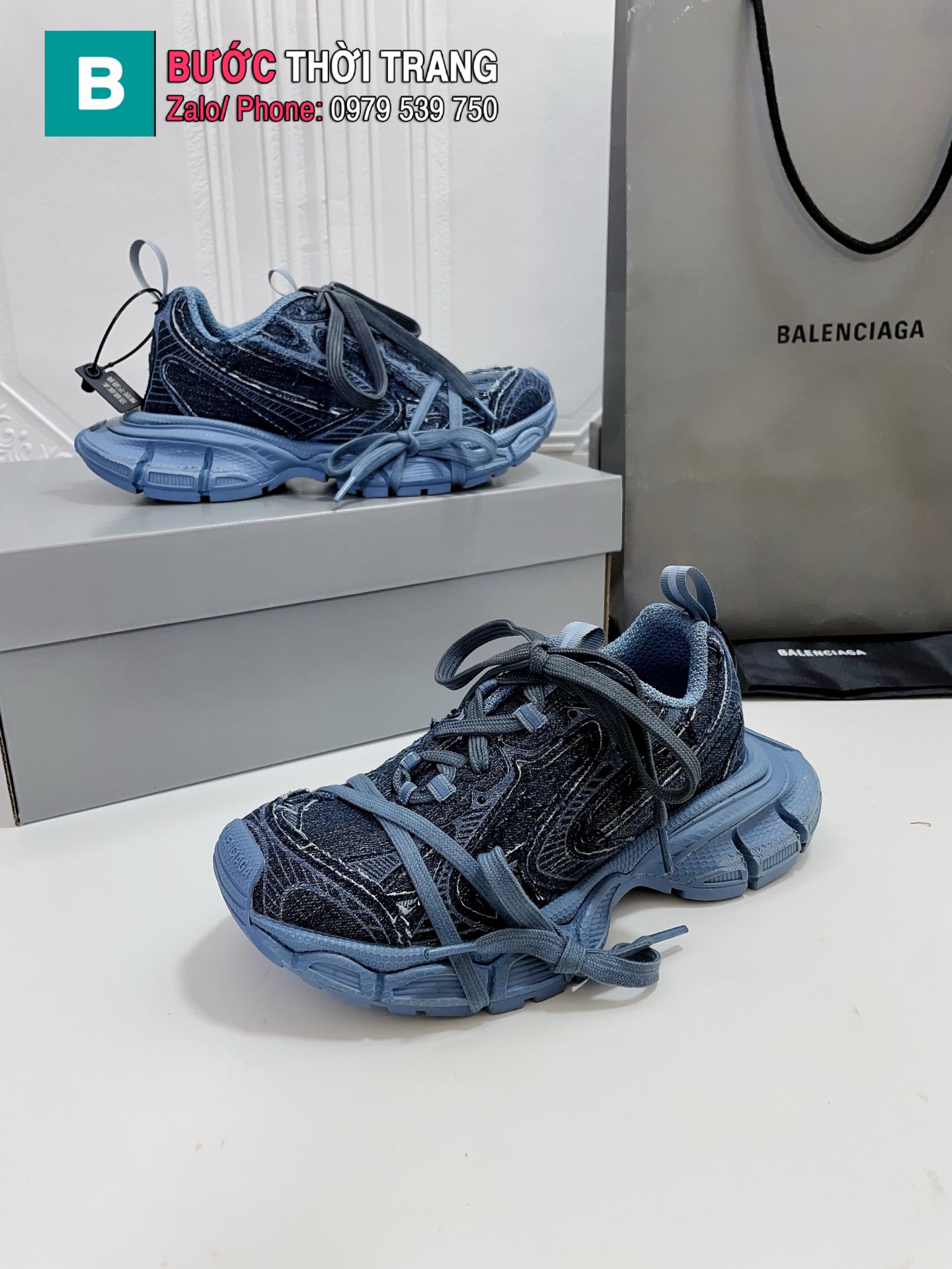 Giày Balenciaga 3x siêu cấp màu xanh họa tiết đẹp
