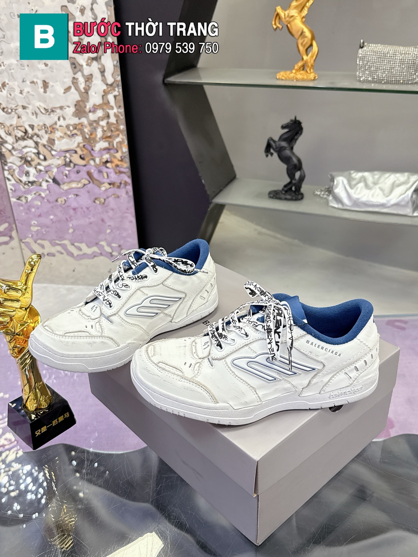 Giày Balenciaga hamp tons màu trắng gót xanh