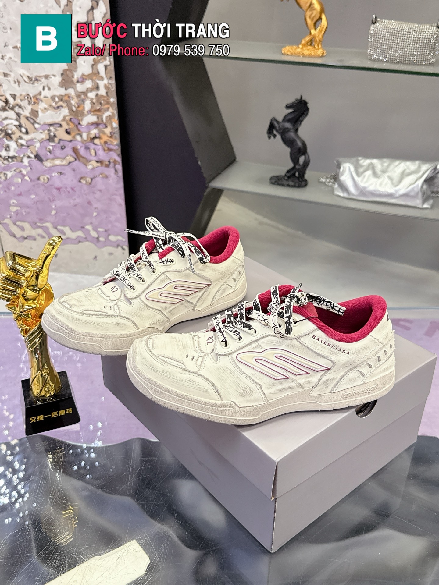 Giày Balenciaga hamp tons siêu cấp da đẹp màu trắng viền hồng