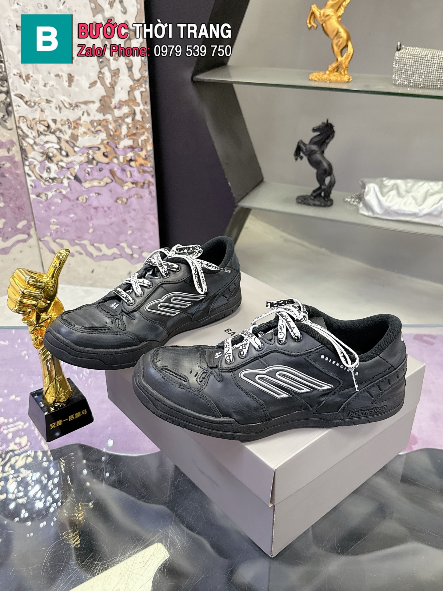 Giày Balenciaga hamp tons siêu cấp da đẹp màu đen