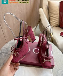 Giày Gucci cao gót màu đỏ đô da canvas, giày mũi nhún rất xinh
