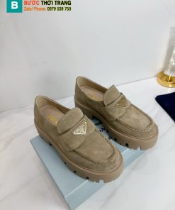 Giày Loafer Prada màu be siêu cấp chất liệu da lộn đế cao su bền bỉ