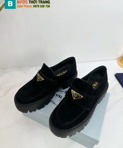 Giày Loafer Prada màu đen siêu cấp chất liệu da lộn đế cao su bền bỉ