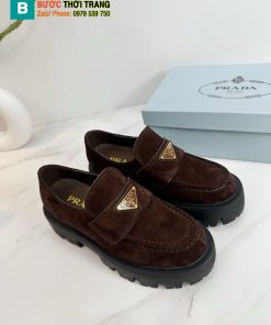 Giày Loafer Prada màu nâu trầm siêu cấp chất liệu da lộn đế cao su bền bỉ