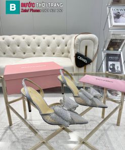Giày cao gót Mach Mach bản đính đá lưới cao 9cm màu xám