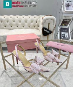 Giày cao gót Mach Mach bản đính đá lưới cao 9cm màu hồng nhẹ lịch thiệp