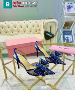 Giày cao gót Mach Mach bản đính đá lưới cao 9cm màu xanh hải quân đẹp