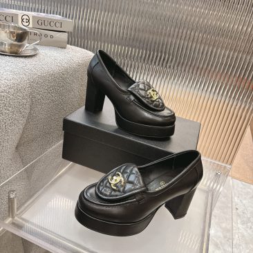 Giày Moccasins Chanel siêu cấp màu đen phong cách basic sang trọng, đế cao 3cm và 9cm