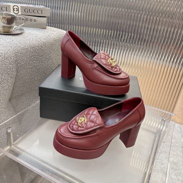 Giày Moccasins Chanel siêu cấp màu đỏ đô phong cách basic sang trọng, đế cao 3cm và 9cm