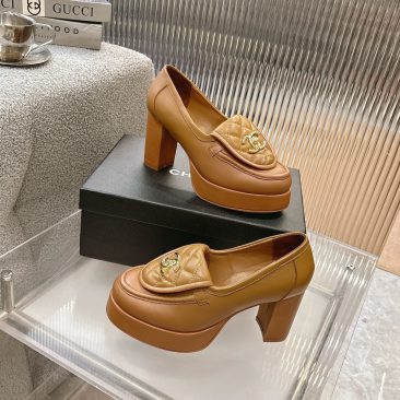 Giày Moccasins Chanel siêu cấp màu nâu phong cách basic sang trọng, đế cao 3cm và 9cm