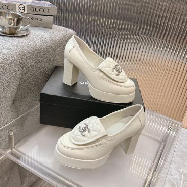 Giày Moccasins Chanel siêu cấp màu trắng phong cách basic sang trọng, đế cao 3cm và 9cm