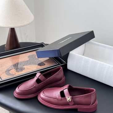 Giày Moccasins Chanel siêu cấp màu đỏ đô da mềm phong cách basic sang trọng