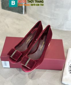 Giày cao gót Salvatore Ferragamo cao cấp thanh lịch màu đỏ nhung cao 5,5cm