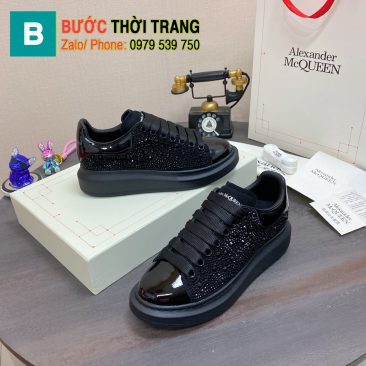 Giày đính hạt Alexander McQueen màu đen đế cao 4.5cm chất da đẹp