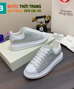 Giày đính hạt Alexander McQueen màu bạc trắng đế cao 4.5cm chất da đẹp