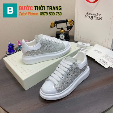 Giày đính hạt Alexander McQueen màu bạc trắng đế cao 4.5cm chất da đẹp