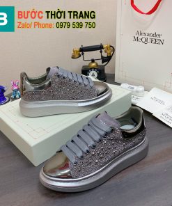 Giày đính hạt Alexander McQueen màu xám bóng đế cao 4.5cm chất da đẹp