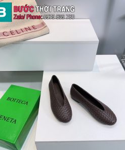 Giày bệt mũi tròn Bottega Veneta màu nâu socola lưới đan da cừu đi mềm
