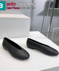 Giày bệt mũi tròn Bottega Veneta màu đen lưới đan da cừu đi mềm