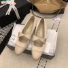 Giày búp bê Chanel đế bệt màu be đính nơ xinh xắn mũi tròn dài phong cách