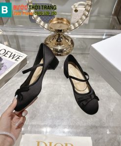 Giày búp bê Dior màu đen chất vải lụa mềm mượt họa tiết chiếc nơ xinh xắn