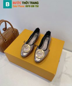 Giày búp bê LV màu bạc chất da bò dẻo xịn logo đính đẹp mắt