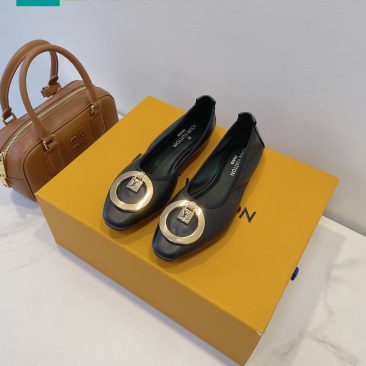 Giày búp bê LV màu đen chất da bò dẻo xịn logo đính đẹp mắt