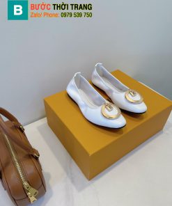 Giày búp bê LV màu trắng ngà chất da bò dẻo xịn logo đính đẹp mắt