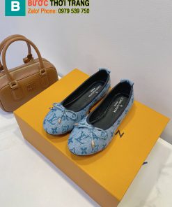Giày búp bê LV màu xanh đế bệt họa tiết monogram bắt mắt