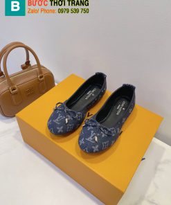 Giày búp bê LV màu xanh đậm đế bệt họa tiết monogram bắt mắt