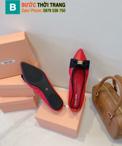 Giày búp bê Miu miu màu đỏ chất da bò dẻo xịn họa tiết nơ logo đính đẹp mắt
