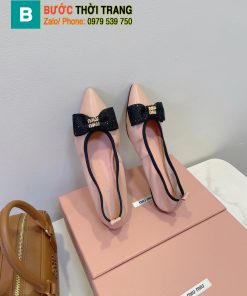 Giày búp bê Miu miu màu hồng phấn chất da bò dẻo xịn họa tiết nơ logo đính đẹp mắt