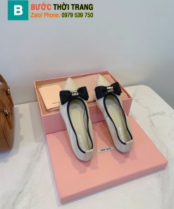 Giày búp bê Miu miu màu be chất da bò dẻo xịn họa tiết nơ logo đính đẹp mắt