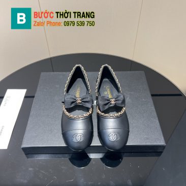 Giày búp bê nữ Chanel màu đen siêu cấp họa tiết dây nơ xinh xắn