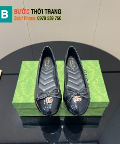 Giày búp bê nữ Gucci màu đen siêu cấp đế bệt vân chữ V chất liệu da bò bền bỉ