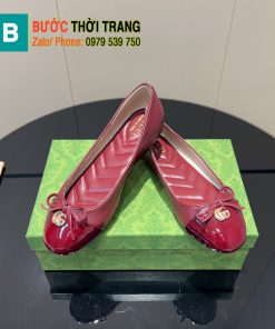 Giày búp bê nữ Gucci màu đỏ đô siêu cấp đế bệt vân chữ V chất liệu da bò bền bỉ